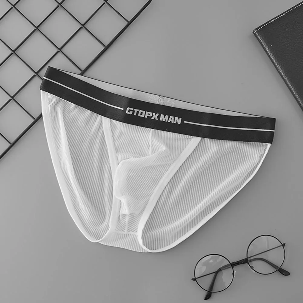 Soft Men Perspective Mesh Pouch High Cut Panties Briefs Low Rise Stretch Comfortable Cool Quick Drying Underwear