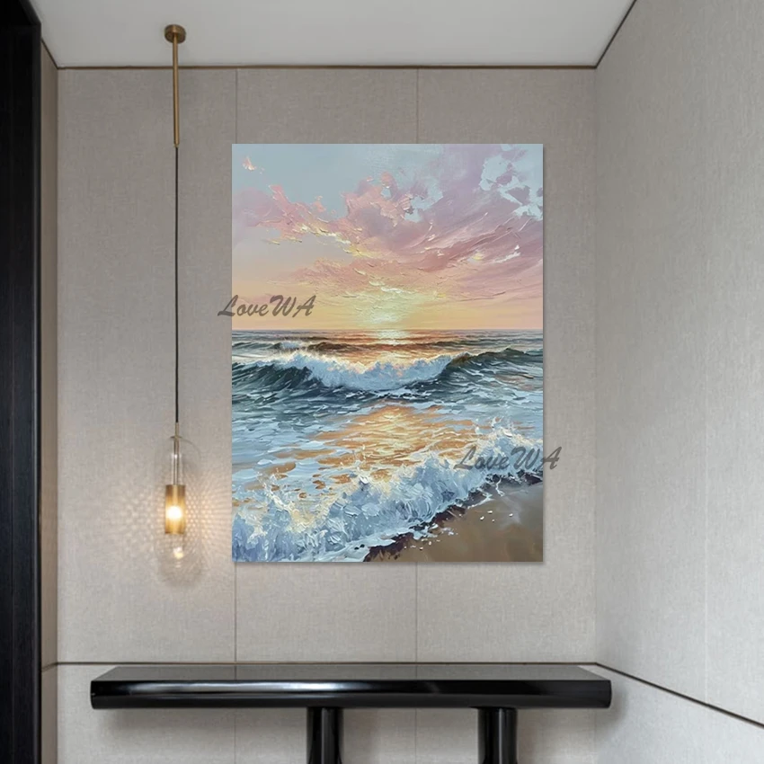 Beautiful Sunrise Over The Sea Acrylic Abstract Scenery Canvas Oil Painting High Quality Hotel Wall Pictures Home Decoration