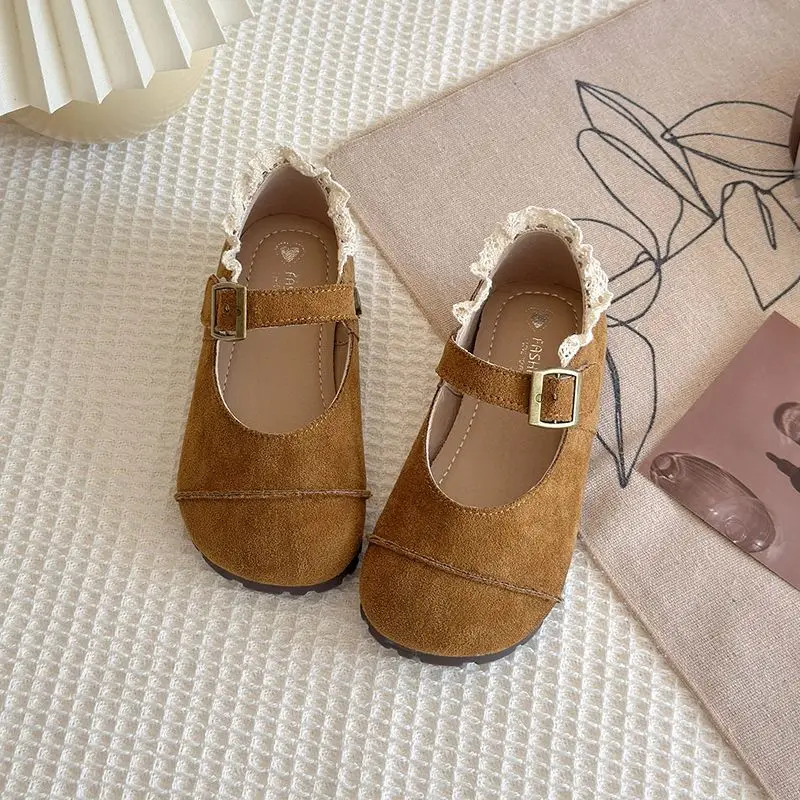 2026 Spring Autumn Girls Mary Jane Shoes Korean Style Soft Sole Non Slip Retro Toddler Kids Casual Wear Leather Footwear