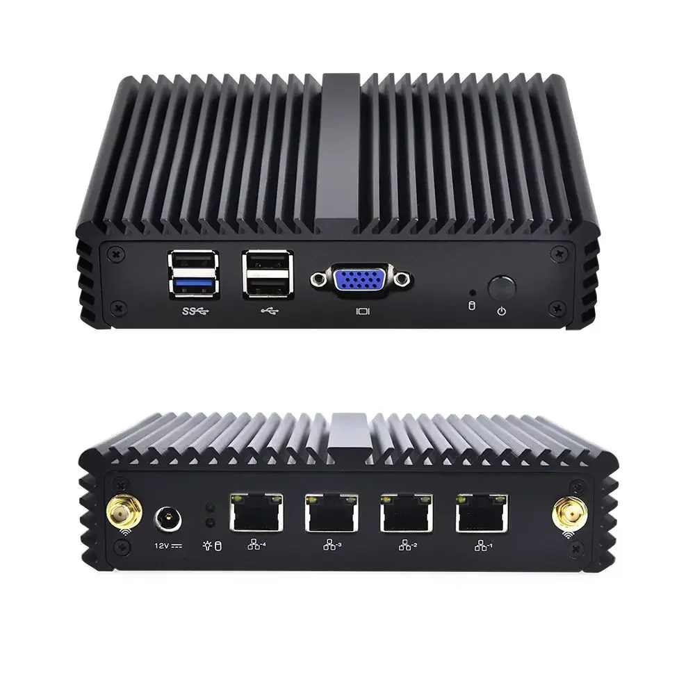 Fanless Mini Industrial PC Max 8G DDR3 Dual Core Mini Desktop Computer x86 4 Lan port 12v 1080P Fanless appliance