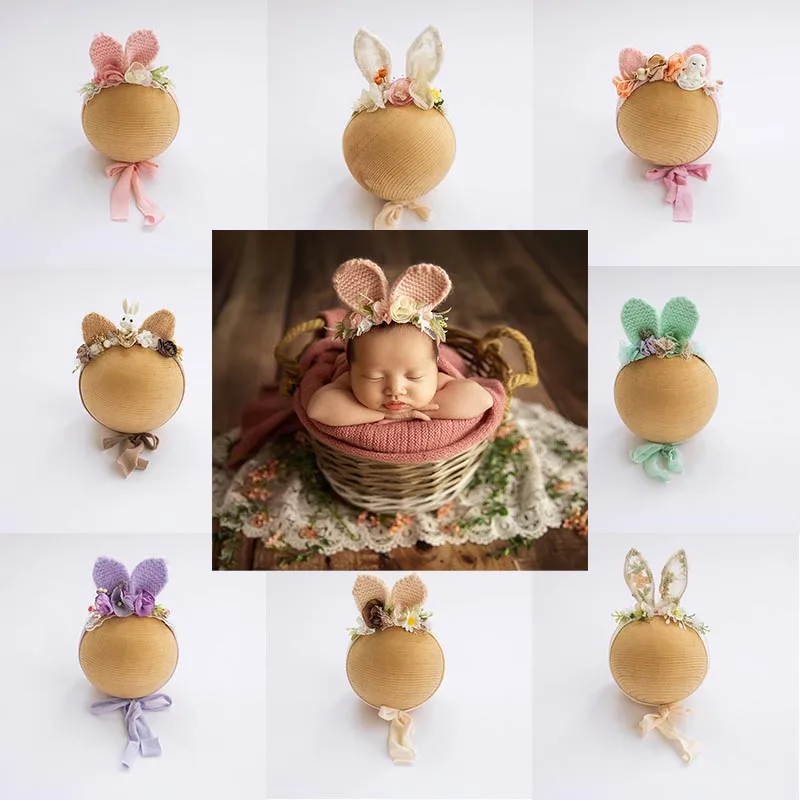 

Rabbit Ear Newborn Photography Props,Infant Dried Flowers Headband,For 0-6 Months Baby Headwear Studio Shooting Hair Accessories