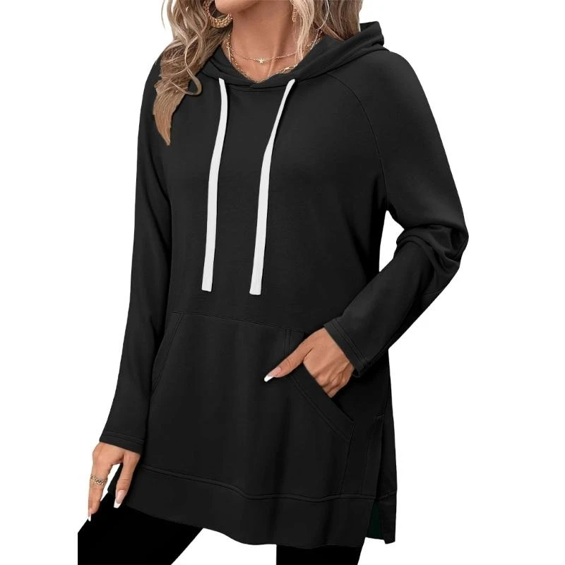 

Женские рубашки с капюшоном, повседневные, свободные, модные, однотонные, с v-образным вырезом, с карманом на шнурке, с длинным