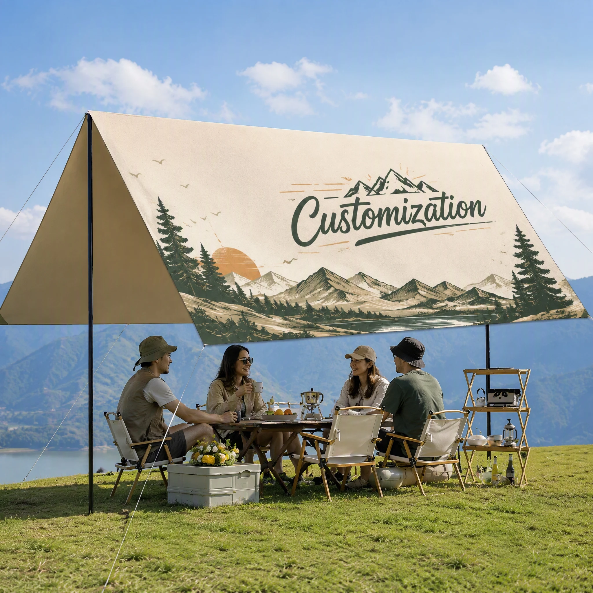 Outdoor Camping Canopy Tent Custom Printed Waterproof Sunshade Shelter Personalized Logo Awning for Wedding Party Picnic