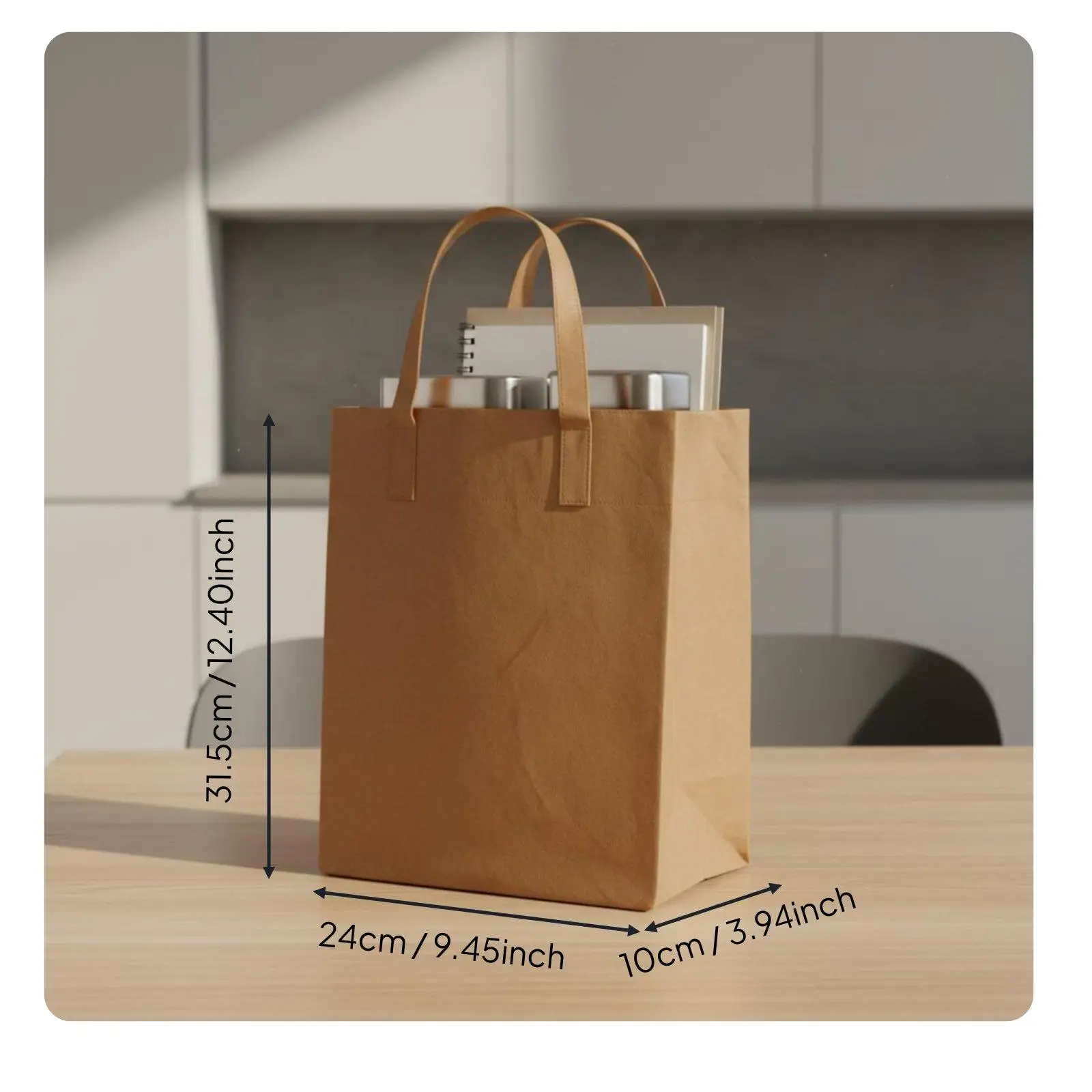 Eco Friendly Kraft Tote Bag Roomy Interior Reinforced Handles Casual Handbag for Women Men Commuter Shoulder Bag