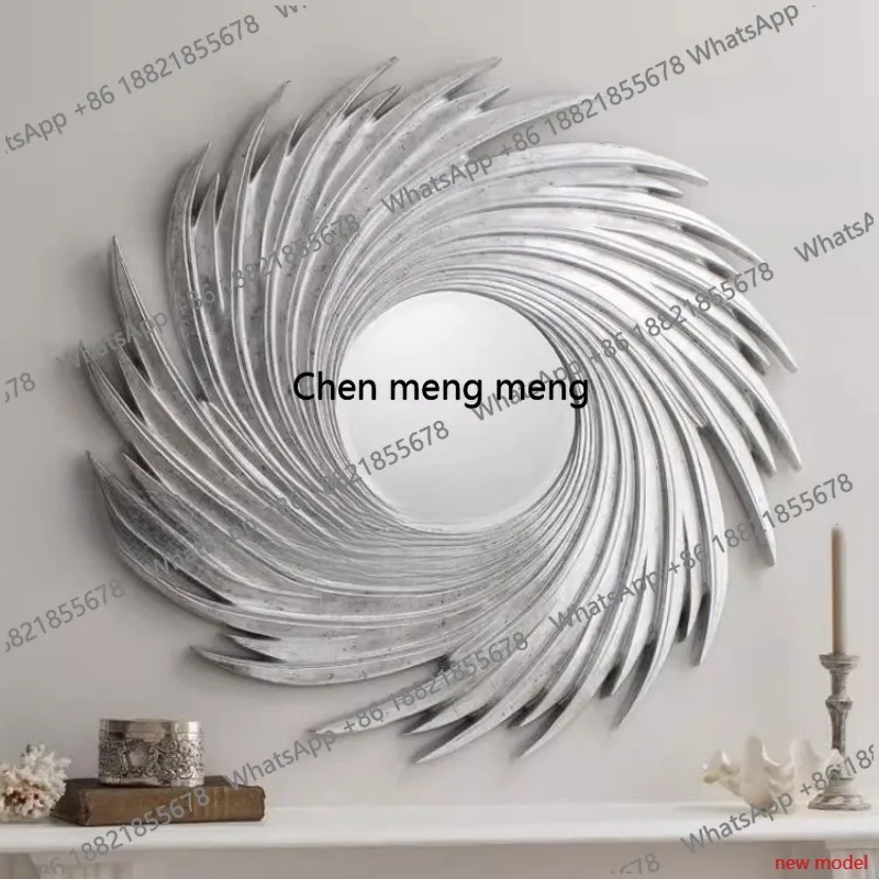 Luxury retro entrance fireplace decorative mirror restaurant corridor, background wall hanging mirror  AB