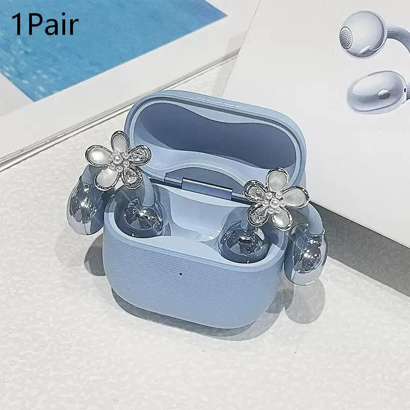 Korean Elegant Bling Flower Shaped Earphone Clip Charms Earphone Jewelry Wireless Earbuds Decoration For Girls Creative Gift