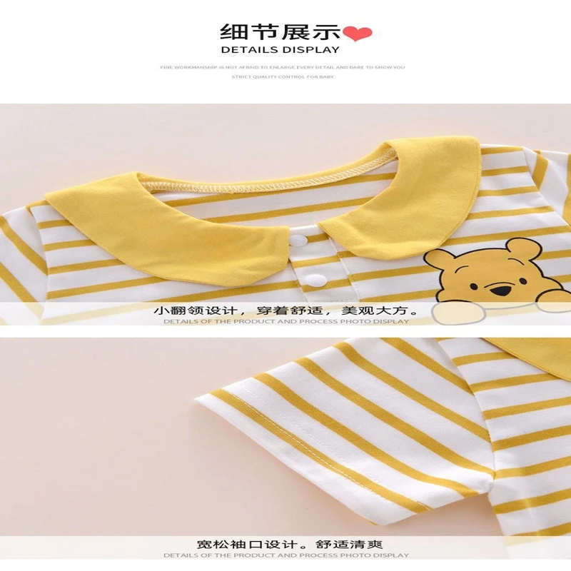 Girls Newborn Romper Socks 2pcs Clothes Set Baby Boys Cartoon Mickey Mouse Winnie The Pooh Cotton Jumpsuit Short Sleeve Bodysuit