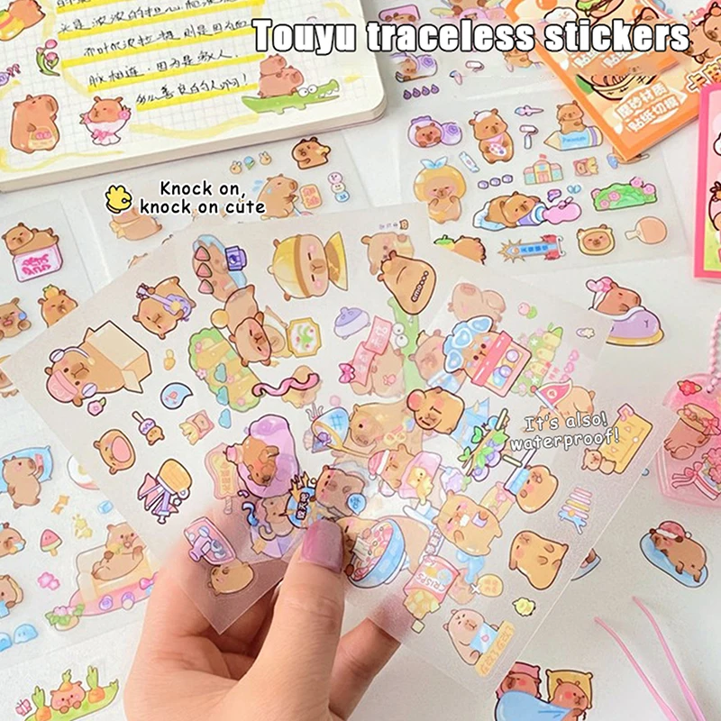 Pegatinas transparentes impermeables para decoración de Capybara, calcomanías Kawaii de dibujos animados, Regalos divertidos, novedad, 2 juegos