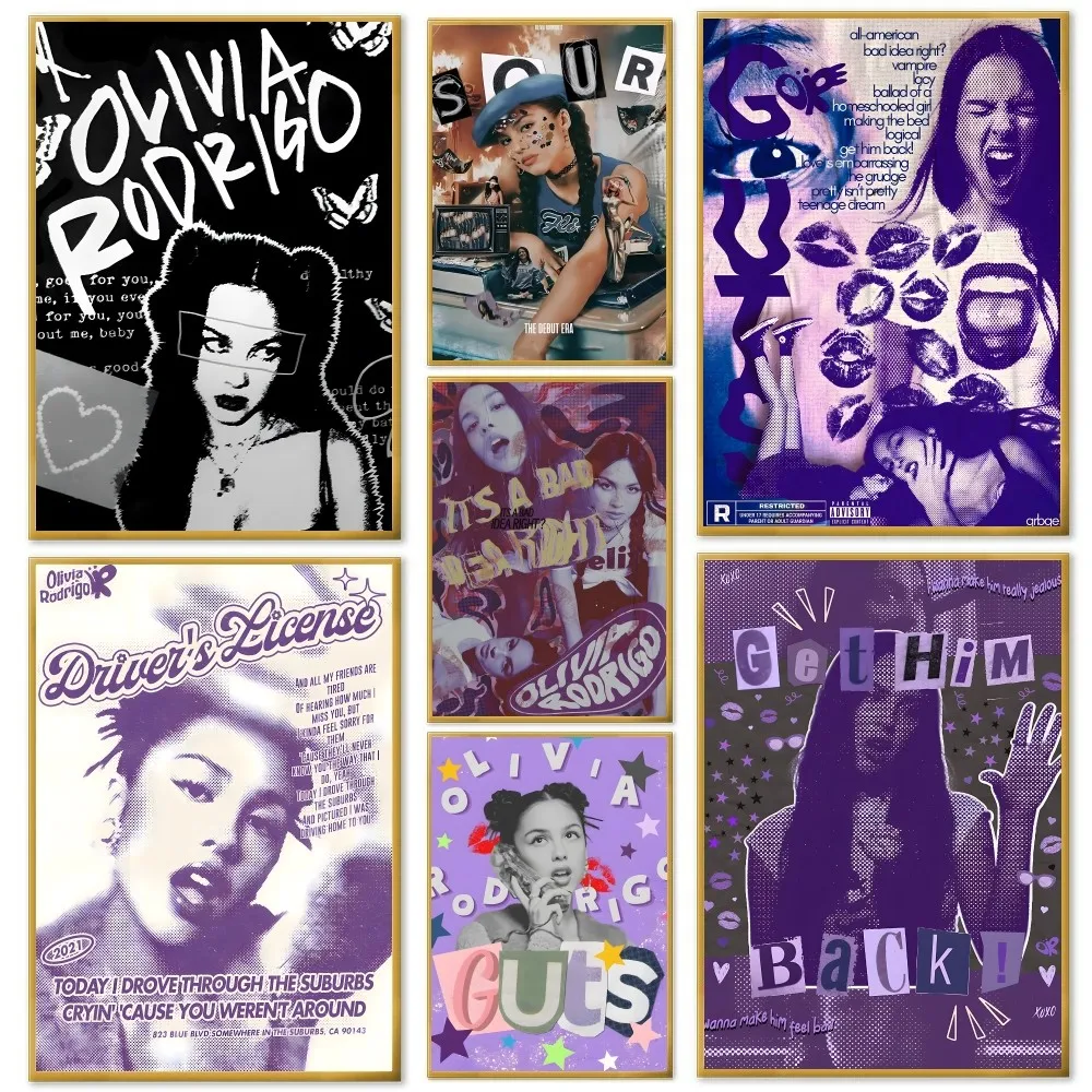 

Singer O-Olivia Cool R-Rodrigo Poster Self-adhesive Art Waterproof Paper Sticker Coffee House Bar Room Wall Decor