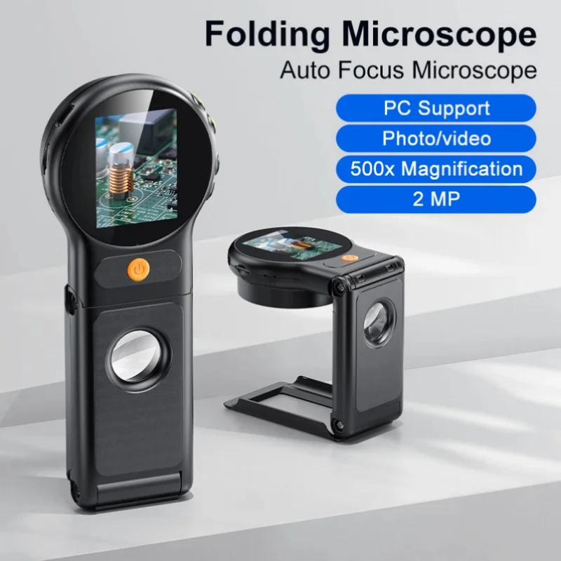 

Folding Digital Electronic Microscope Autofocus with 8leds 500X Zoom Magnifying 2Inch Screen for Coin Microscopio Windows/Mac