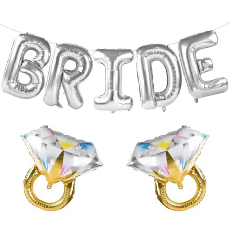 Grands ballons de mariée en argent avec 2 anneaux, décorations pour fête prénuptiale, enterrement de vie de jeune fille, fiançailles, argent