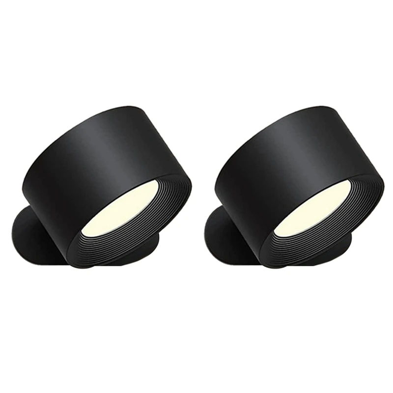 2X Indoor Wall Light, USB Rechargeable Battery Wall Lamp, Warm/Natural/White Light, 3 Brightness Levels,Black