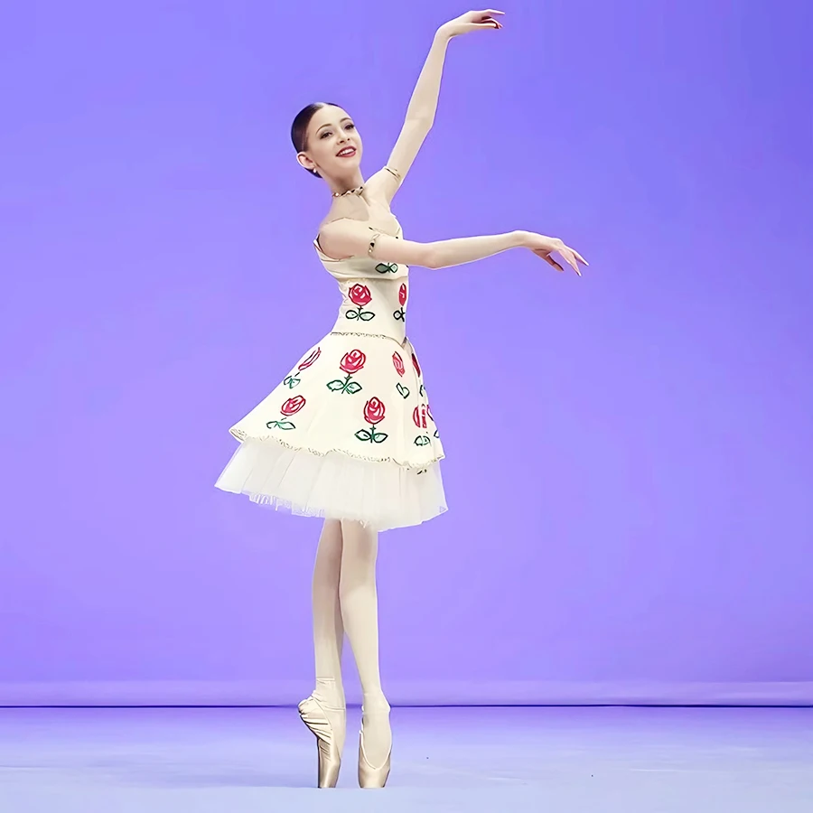 USHINE Hot Sale Kids Girls Custom Size Performance Wear White Long Ballet Dance Romantic Tutu Dress