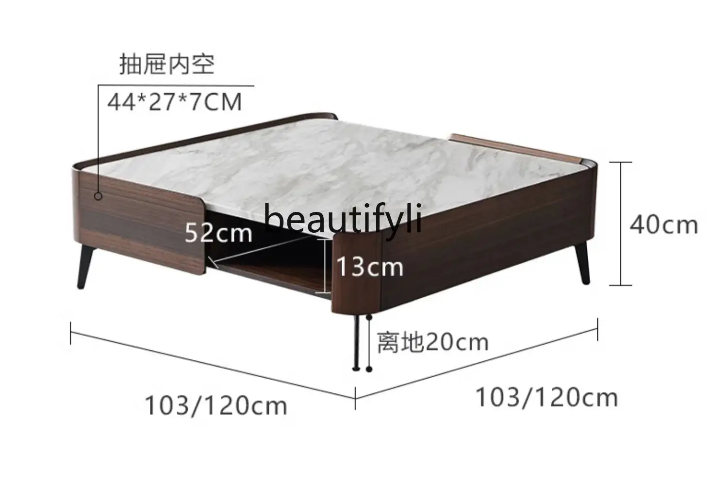 Italian-Style Light Luxury Square Marble Coffee Table Living Room Stone Plate Modern Simple New Table