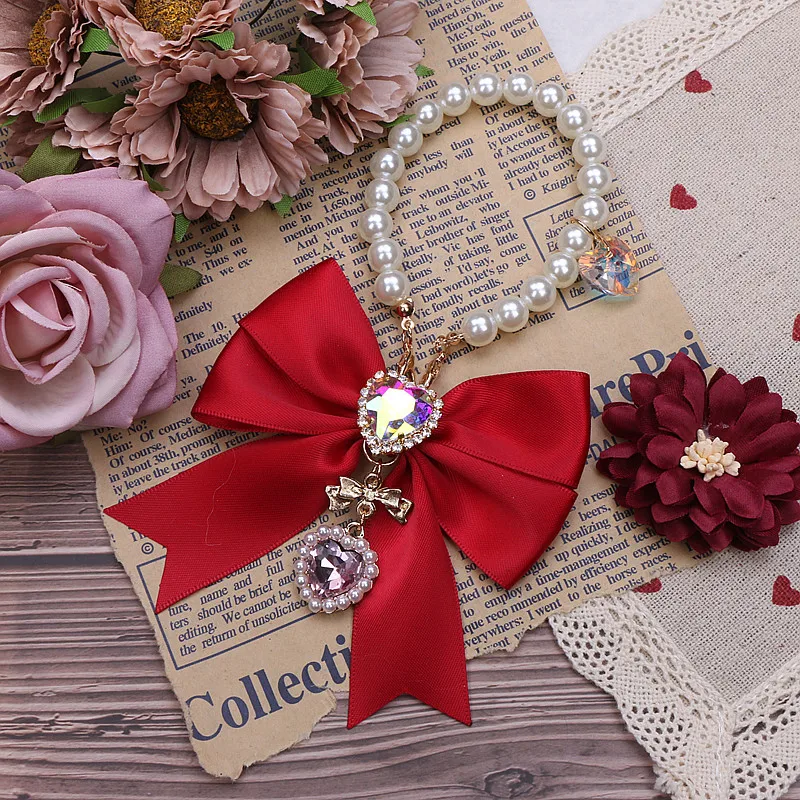 Japanese Style Sweet Cute Elegant Women\'s Bow Pendant Fashion Beautiful Diamonds Beaded Handbag Pendant Decorative Wrapper