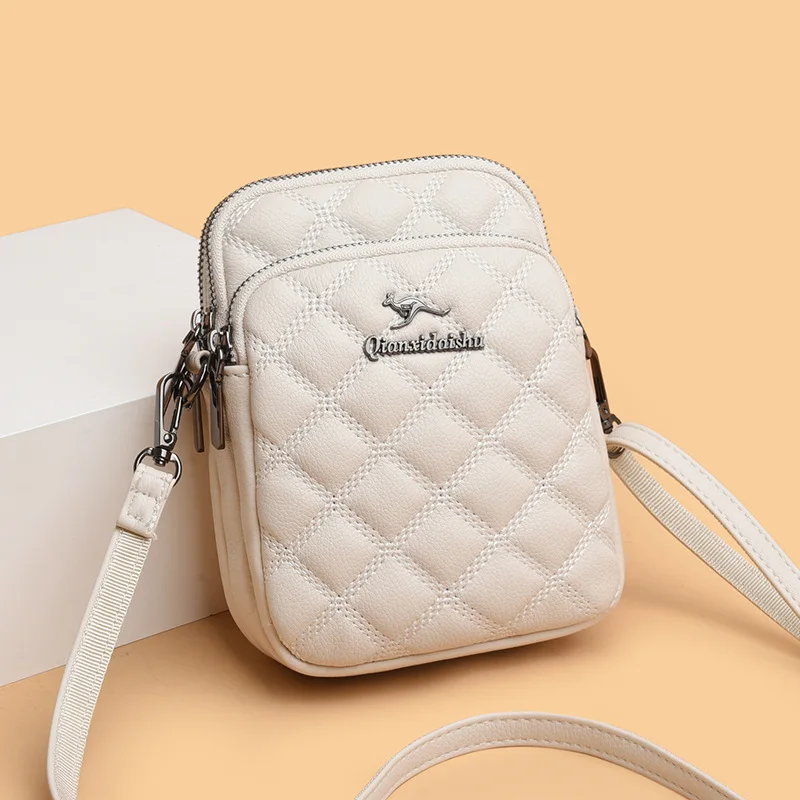 2024 New Three-layer Mobile Phone Bag Women\'s Single Shoulder Mother\'s Bag Fashionable Diamond Grid Embroidery Crossbody Handbag