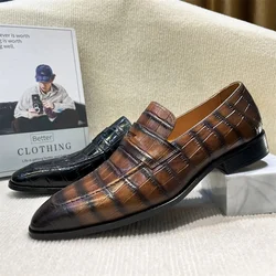 Italian Breathable Men's Pointed Loafers Slip-on Casual Shoes for Wedding Business Office Prom Formal Wear