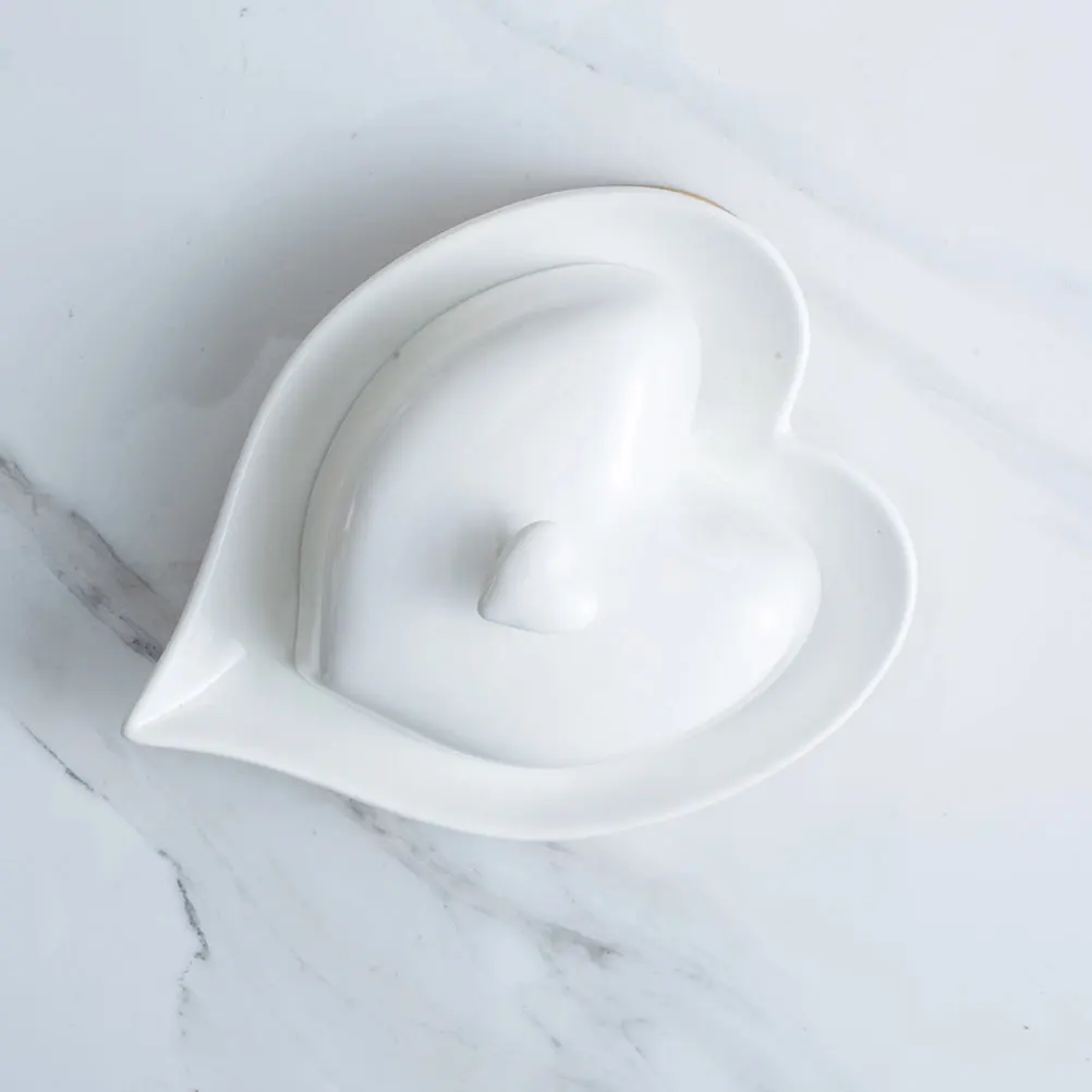 

1Set Sugar Jar Creamer Set Ceramic Butter Storage Dish Heart Shaped Plate Home Hotel Restaurant Tableware Decorative Food