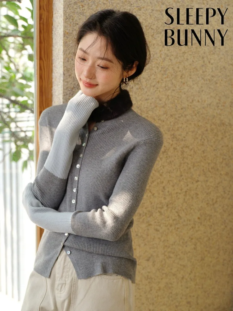 

Women Half Turtleneck Cardigan Color Block Early Spring Slim Fit Button Down Soft Knit Top for Lady Warm Casual Daily Wear Chic
