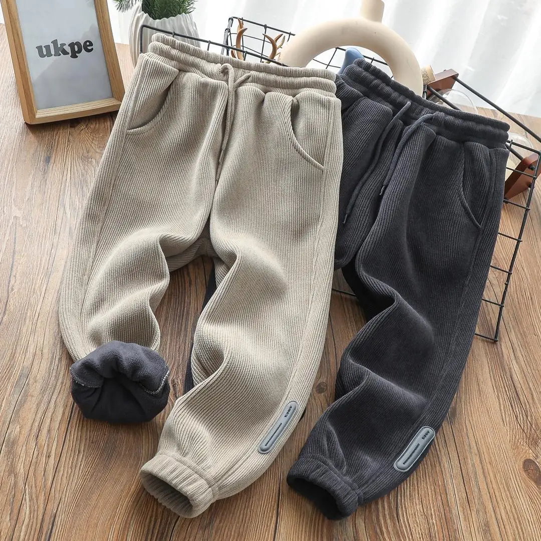 

Boys' Single-Layer Fleece-Lined Thermal Workout Pants Children's Thickened Sweatpants Fleece-Lined Trousers Casual Pants Winter