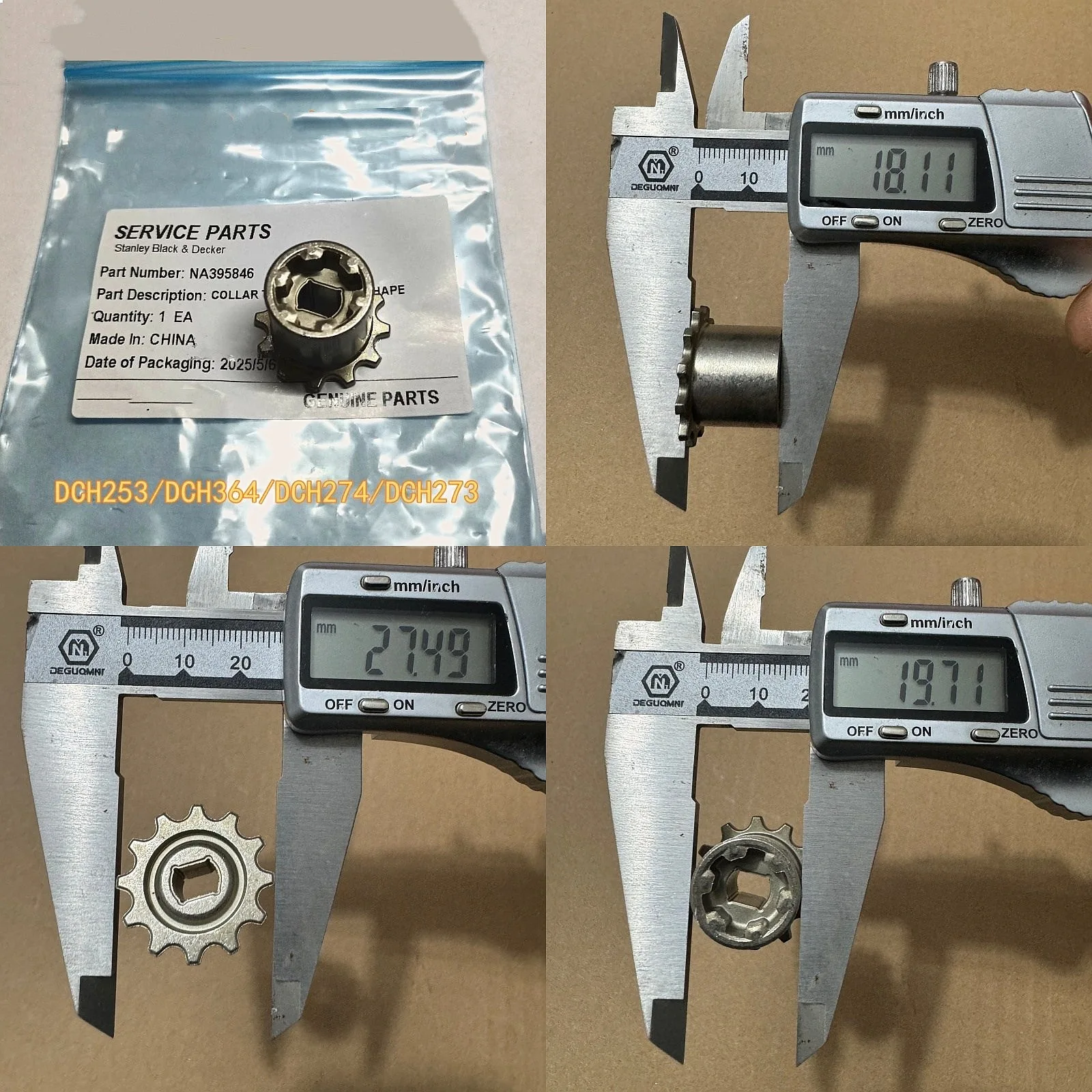 Original Shaft Sleeve NA395846 for DCH253 DCH273 DCH274 DCH364 Power Tool Parts