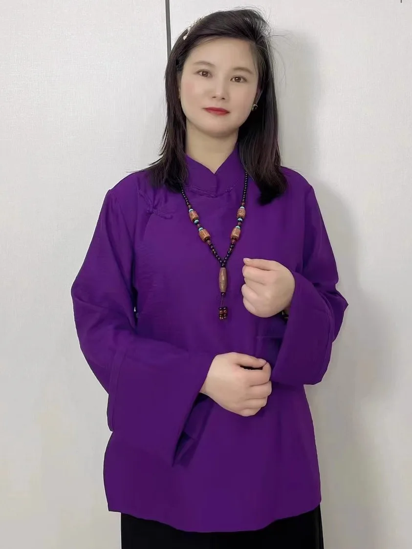 

Tibetan Ethnic Style Loose Women's Shirt Costumes Clothing Solid Color Robe Top