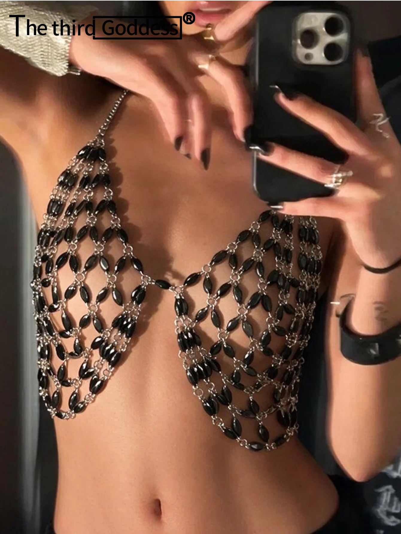 Sexy metal rhinestone corset crop top women summer halter tanks top see through beach night club party tops for woman clothing