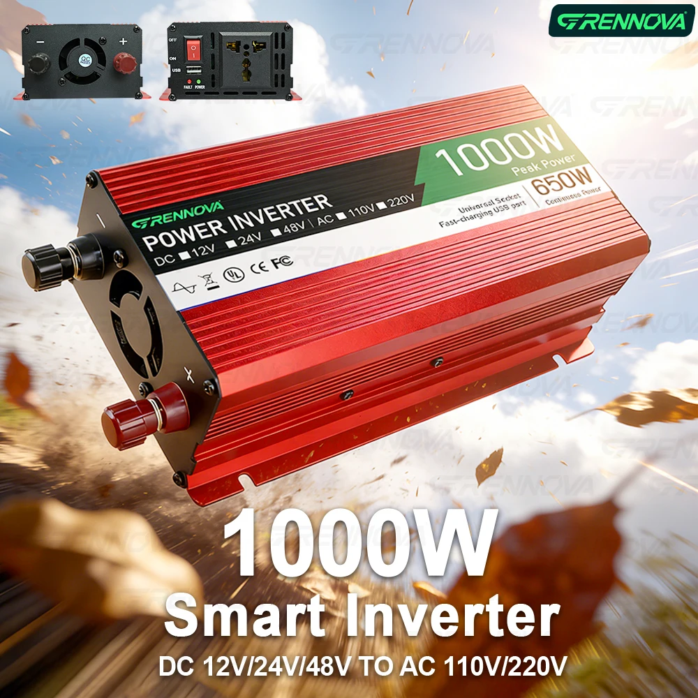 

1000W - 2200W Peak Power Inverter Real 650W - 1100W Rated DC 12/24/48V To AC 110 220V | Runs Fridge TV & Microwave for Home Farm