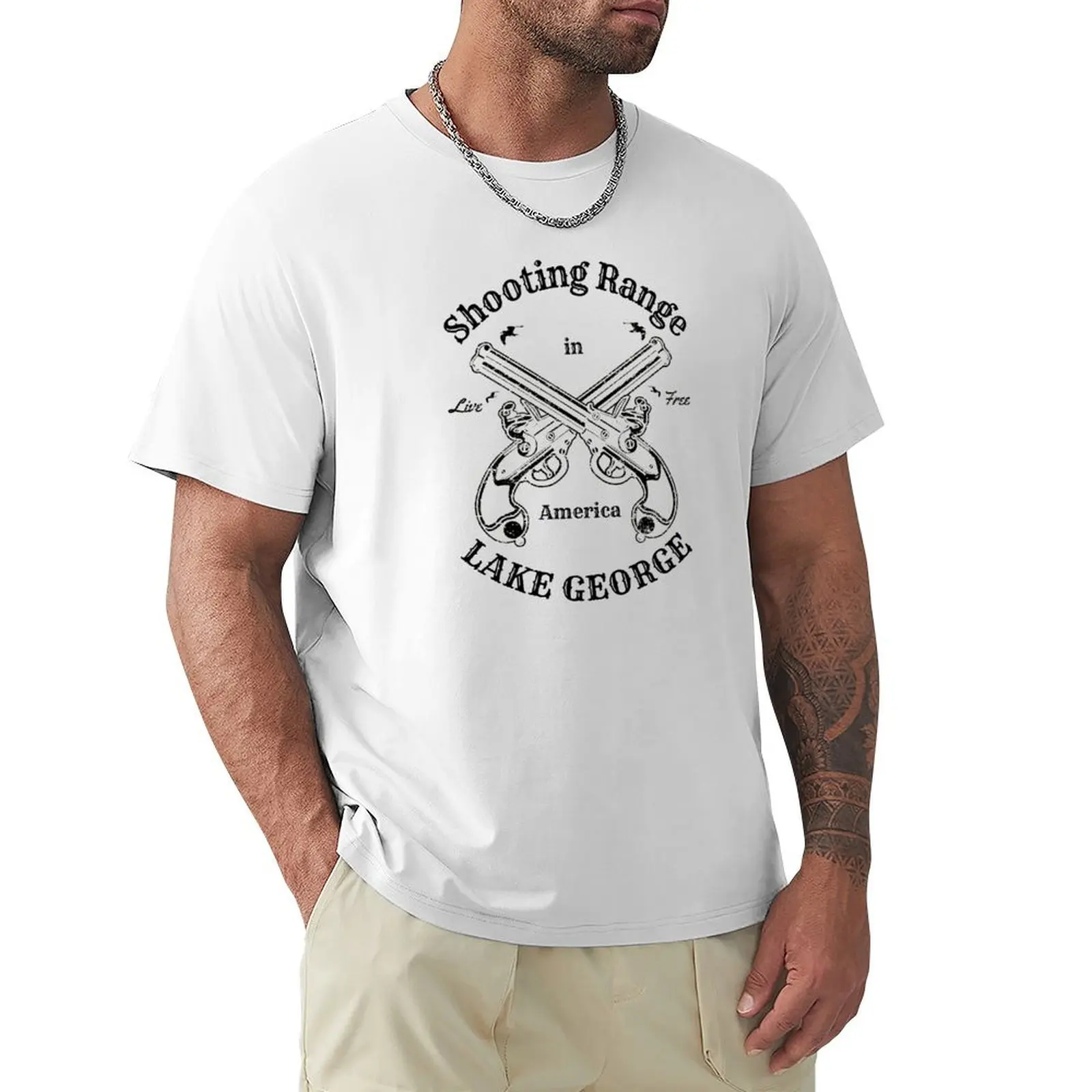 Shooting Sports Range Vintage Logo - Lake George in New York America T-shirt summer clothes blacks mens cotton t shirts