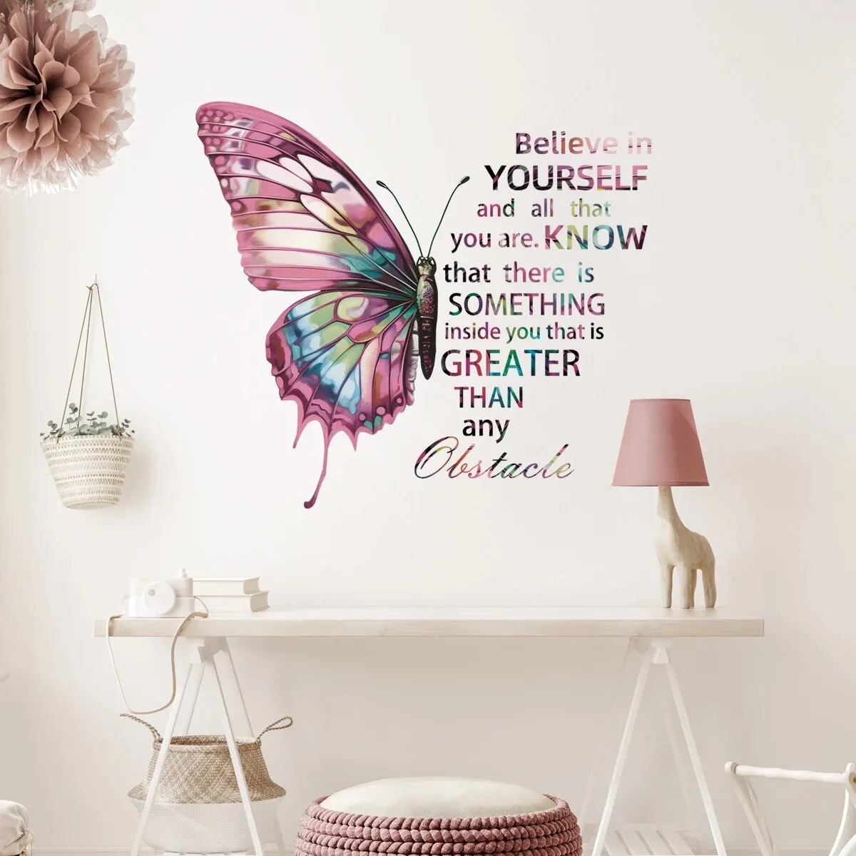 1Pc Colorful Beautiful Text Butterflies Wall Stickers Girls Room Decoration for Bedroom Wall Art Sweet Home Decor Living Room