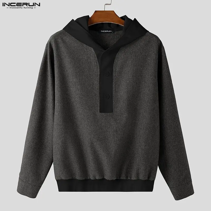 INCERUN Men Hoodies Patchwork Color-block Hooded Long Sleeve Male Sweatshirts Streetwear Loose Fashion Casual Pullover Men S-5XL