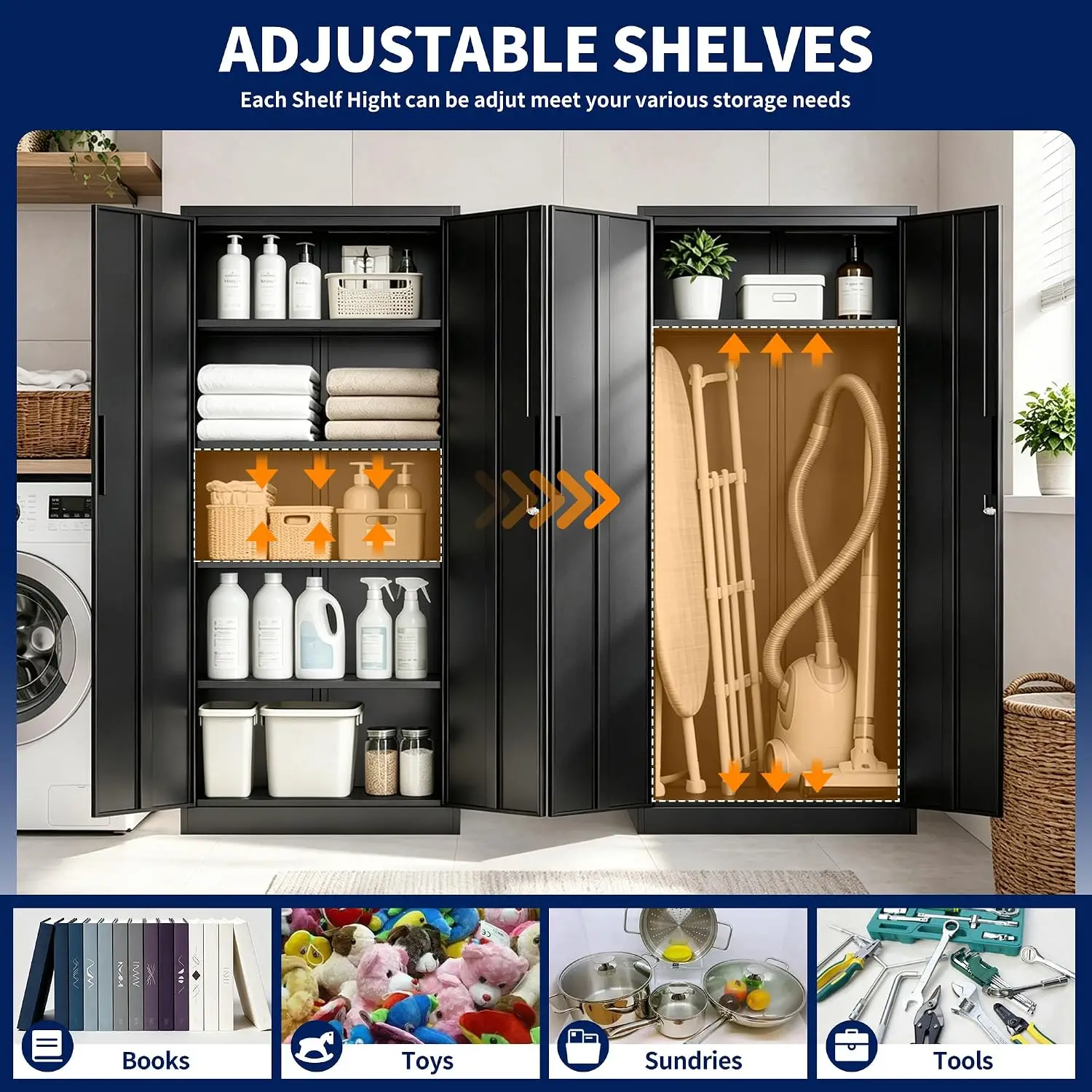 Metal Storage Cabinet with 2 Doors & 4 Adjustable Shelves, Garage & Office Organizer, Steel Lockable File Locker, Customized