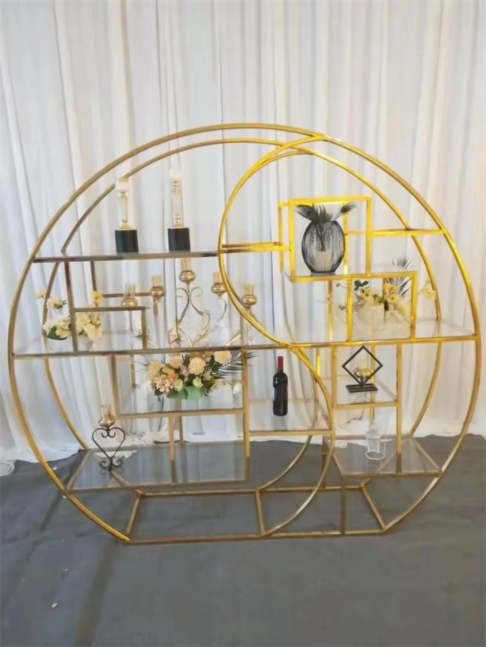 Dessert Stand Metal Large Gold Metal Round Cake Dessert Display Stand Wedding Arch Backdrop Balloons Rack