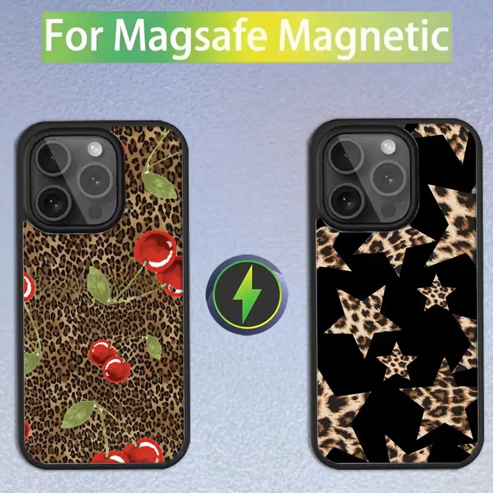 

Leopard Print Cherry Star Phone Case For iPhone 16,15,14,13,12,11,Pro,Max,Plus,Mini,SE Magsafe Magnetic Wireless Charging