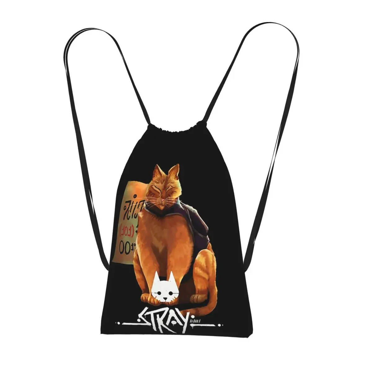 Stray Cat Game 0 Drawstring Backpack Sports Gym Bag Portable Travel Drawstring Bag for Men Women