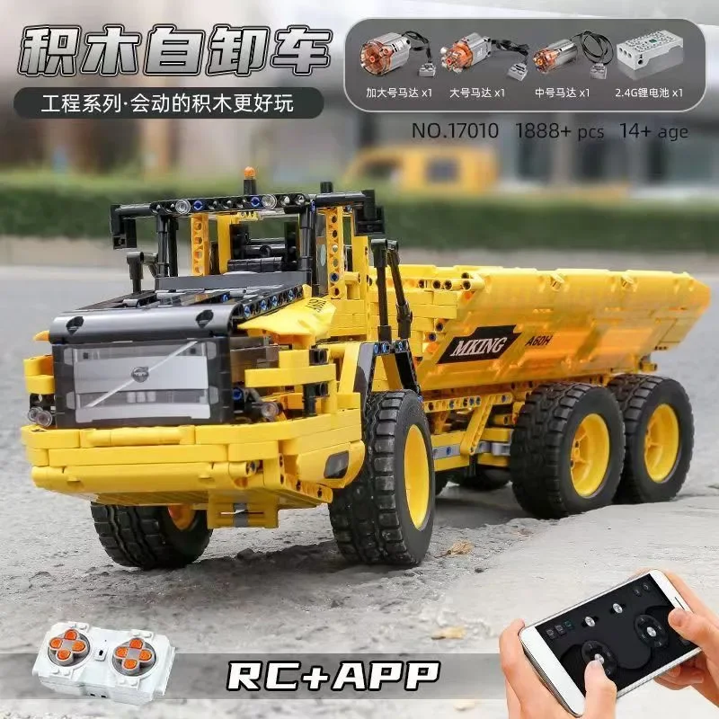 MOULD KING 17010 Technical Car Engineering Vehicle Toys APP RC Dump Truck Set Blocks MOC-8002 Bricks Christmas Gifts for Boys