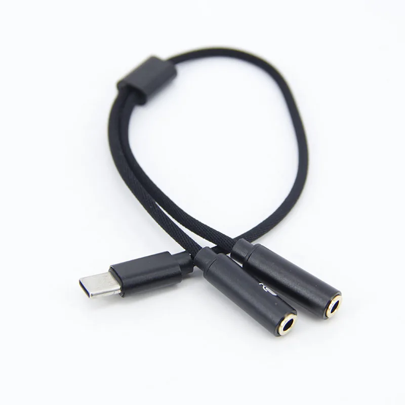 2 w1 typ C przejście ze złącza męskiego na podwójne 3.5mm kabel żeński splitter Jack słuchawki Usb C do 3.5mm Aux podwójne mikrofon słuchawkowy