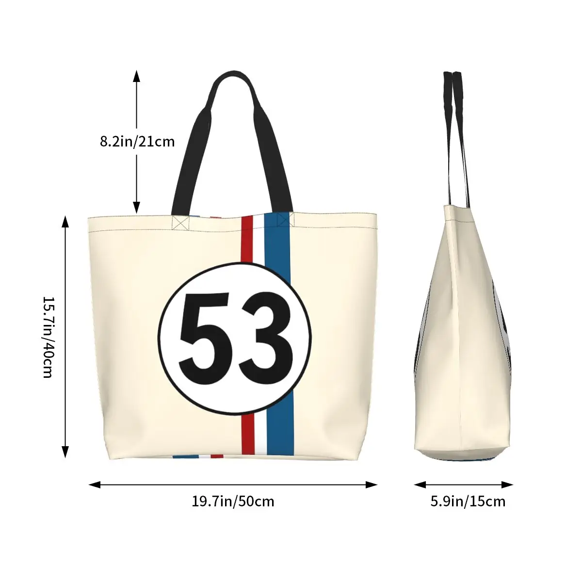 Herbie Number 53 Shopping Tote Bag Canvas Large Capacity Shoulder Bags Shopper Grocery Handbag for Women