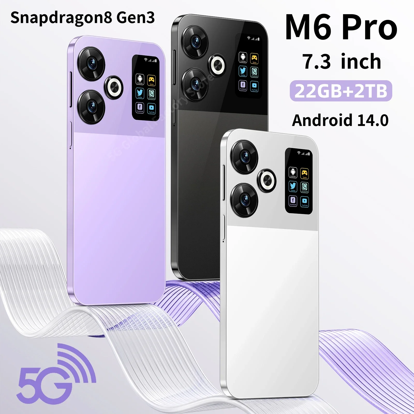 

New M6 Pro 7.3-inch Ultra HD 22GB+2048GB 108MP+50MP, 8000mAh large battery Android 14 Qualcomm Snapdragon 8 Gen3 Dual SIM