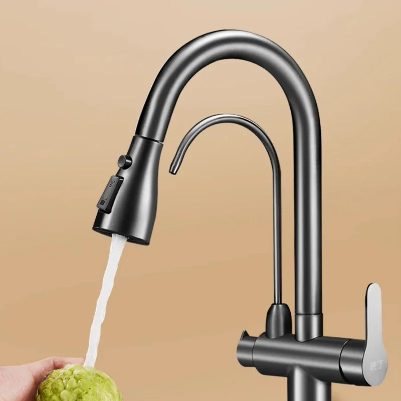 Pull-Out Black Pure Water Kitchen Faucet Hot Cold Mixer Tap Rotatable Filter Kitchen Fixture Ensuring Clean and Safe