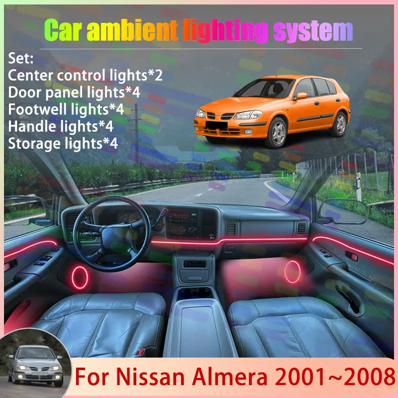 

For Nissan Almera 2001~2008 2002 N16 MK2 Pulsar 2/18 in 1 Car Atmosphere Light Lamp RGB Shade Ensemble Streamer Atmosphere Set