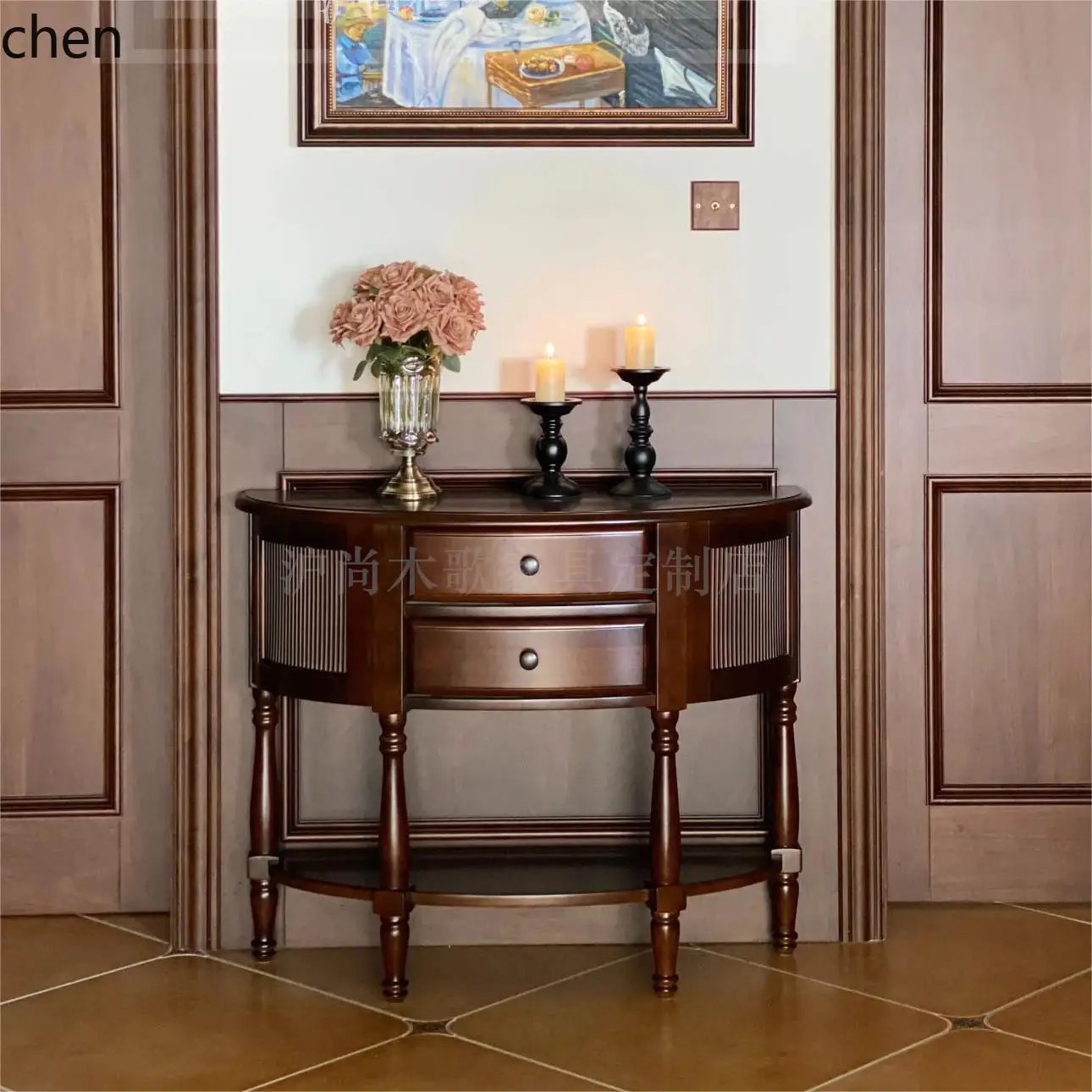 

ZML Solid Wood Half Round Table Entrance Table Vintage Distressed Entrance Table Storage Rack Storage Cabinet
