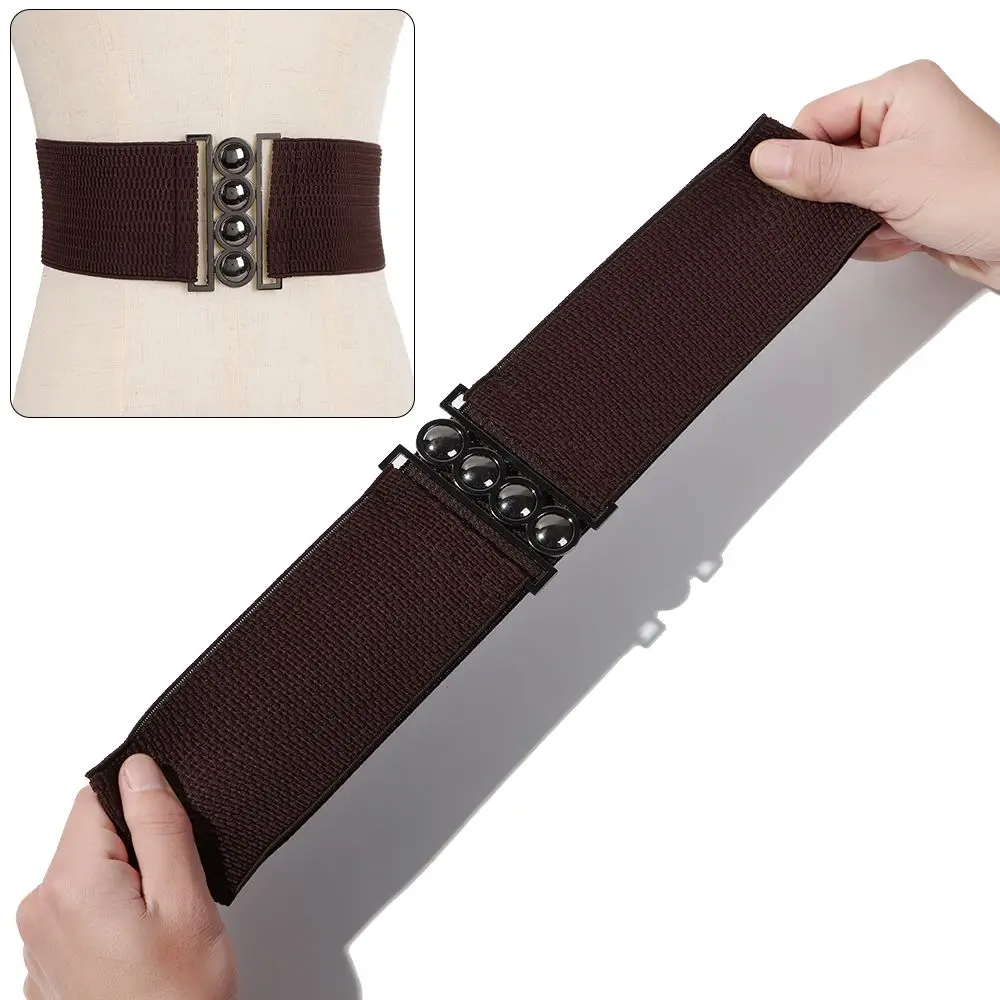 Vintage Stretch Casual Metal Buckle Waistband Waist Band Ladies Dress Cummerbands Wide Elastic Belt