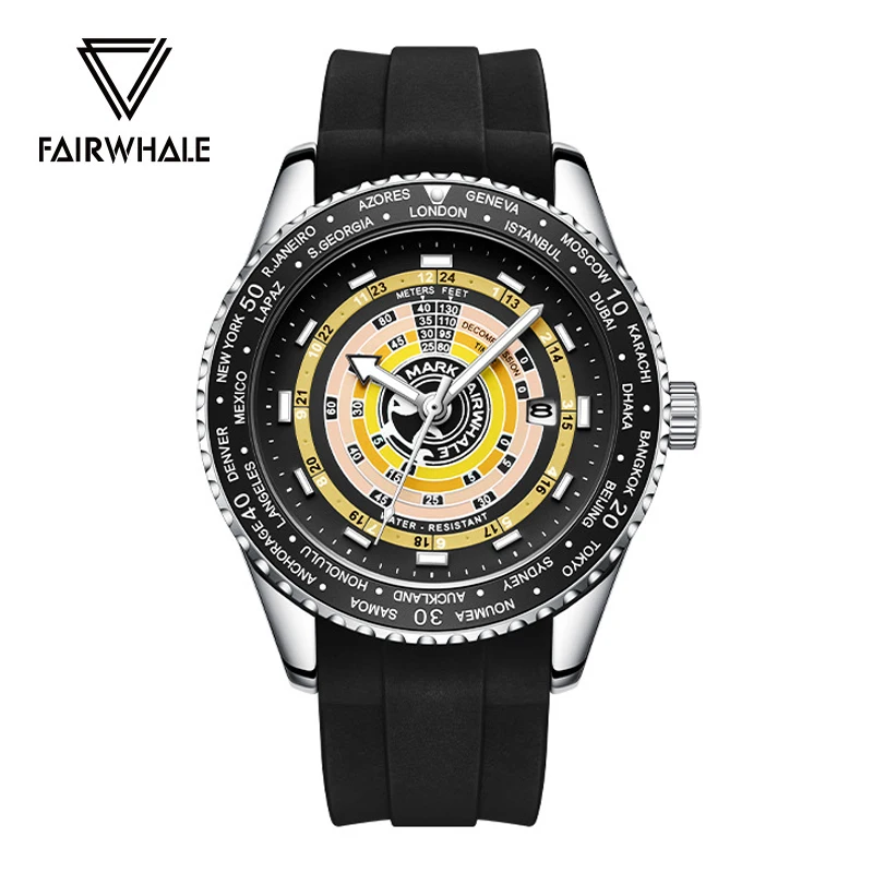 Mark Fairwhale Fashion Sports Men's Watches Waterproof Hot Selling Multi Functional Top Date Luminous Quartz Watch For Men