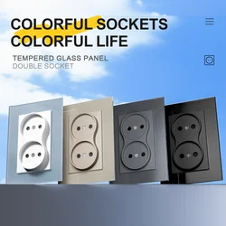 European standard double Russian socket 86 * 86mm 16A 250V wall socket Tempered glass panel double flat plug wall socket with CE