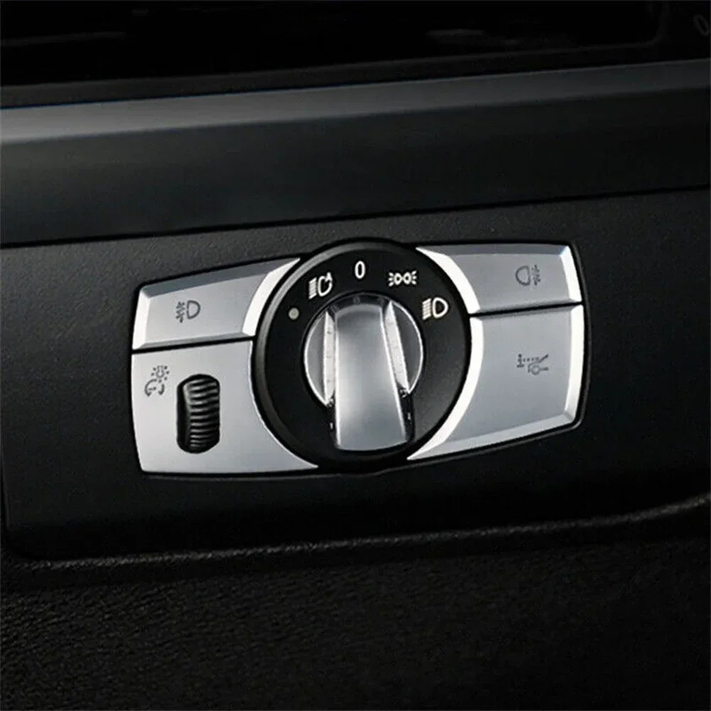 5Pcs Auto Car Headlight Switch Button Knob Cover Trim Sticker For BMW E70 X6 E71 Car Interior Sticker Accessories