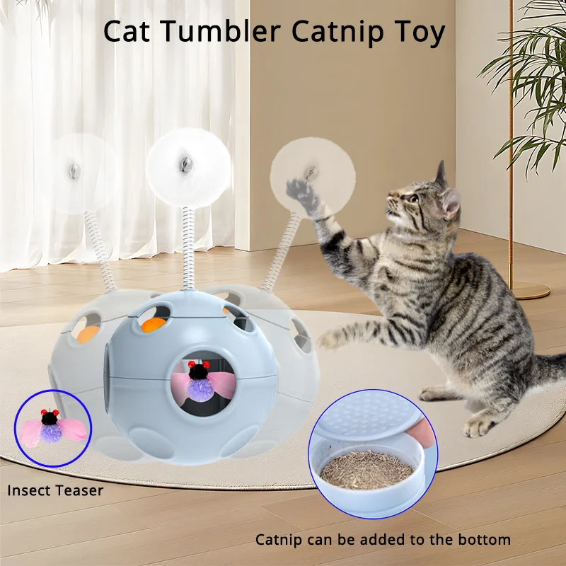 

Interactive Cat Tumbler Catnip Toy Spring Plush Ball Insect Teaser Roller Track Ball Catnip Cat Toy Kitten Indoor Play