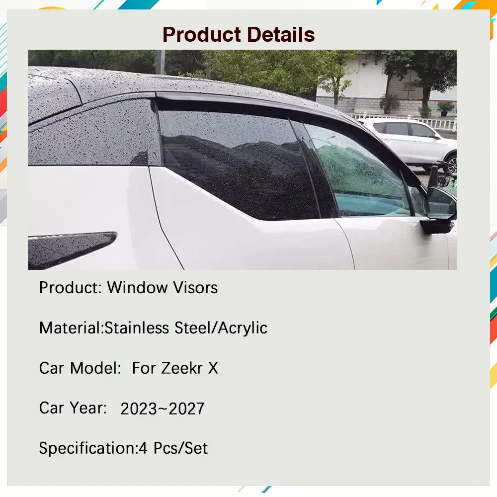 Car Windshield For Zeekr X 2023 2024 2025 2026 2027 Waterproof Sun Window Visor Rain Guard Deflector Cover Trim Auto Accessories