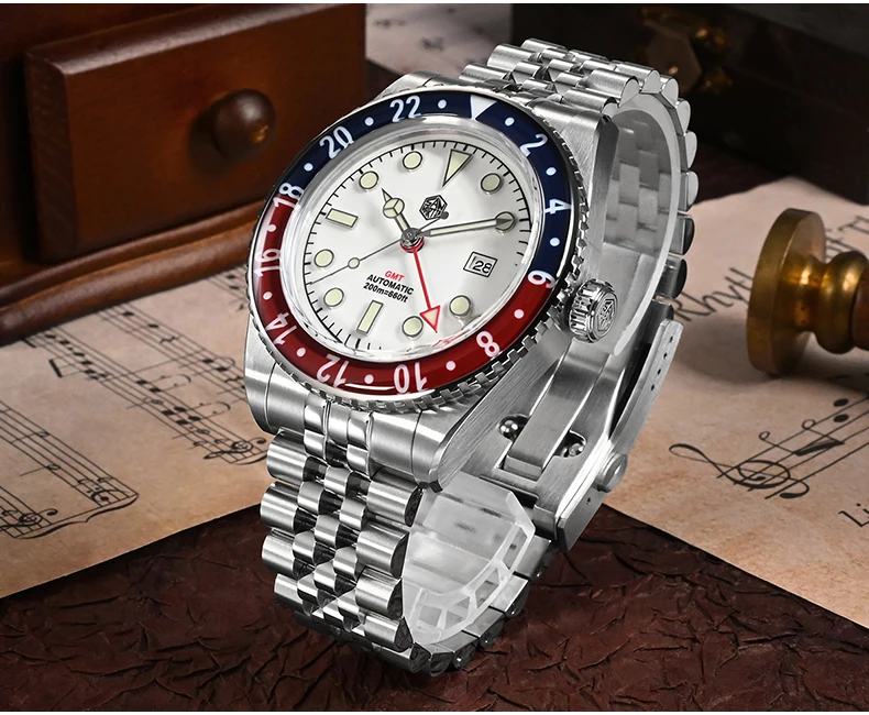 San Martin Mens GMT Watches Luxury Automatic Mechanical Wristwatch 200M Waterproof BGW-9 Luminous Sapphire Bezel Hangzhou 6460