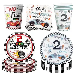 Boy Two Fast Years Old Racing Car Party Supplies Disposable Paper Dessert Plates Tableware Napkins Cup Birthday Party Decoration